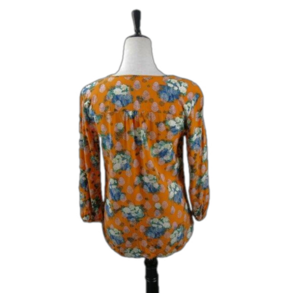 Crosby Orange/Blue Floral Pull Over 3/4 Sleeve Blouse Size Small - Picture 4 of 7